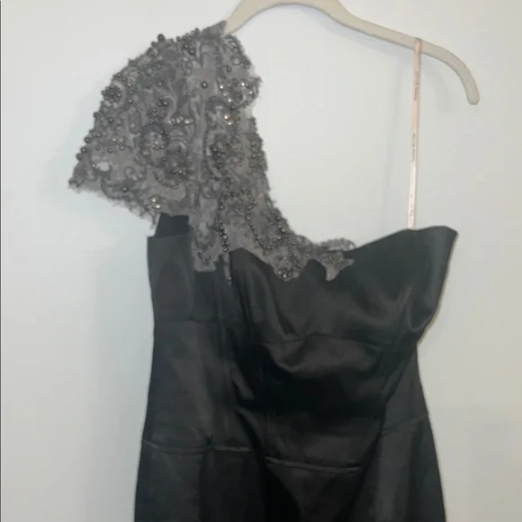 KAREN MILLEN - Elegant Black One-Shoulder satin dress women size 10 - Picture 3 of 7